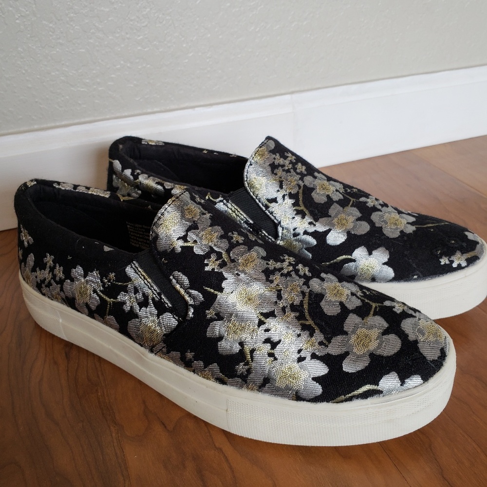 BRASH | Black Floral Slip-ons Size 10
